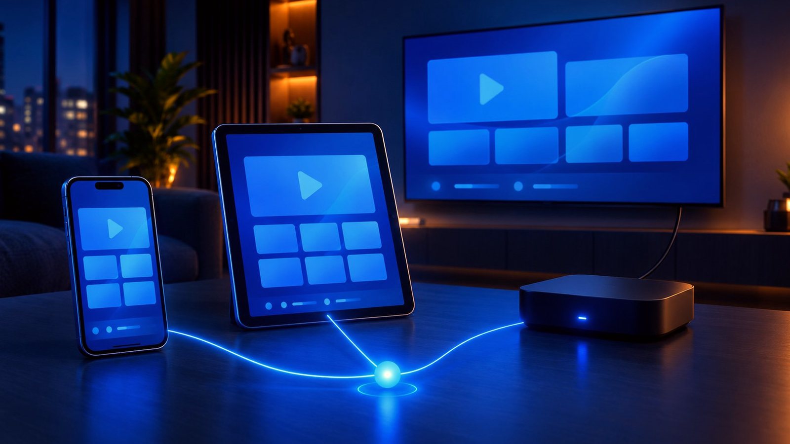 Watching IPTV across an Android phone, tablet and Android TV box connected to a television