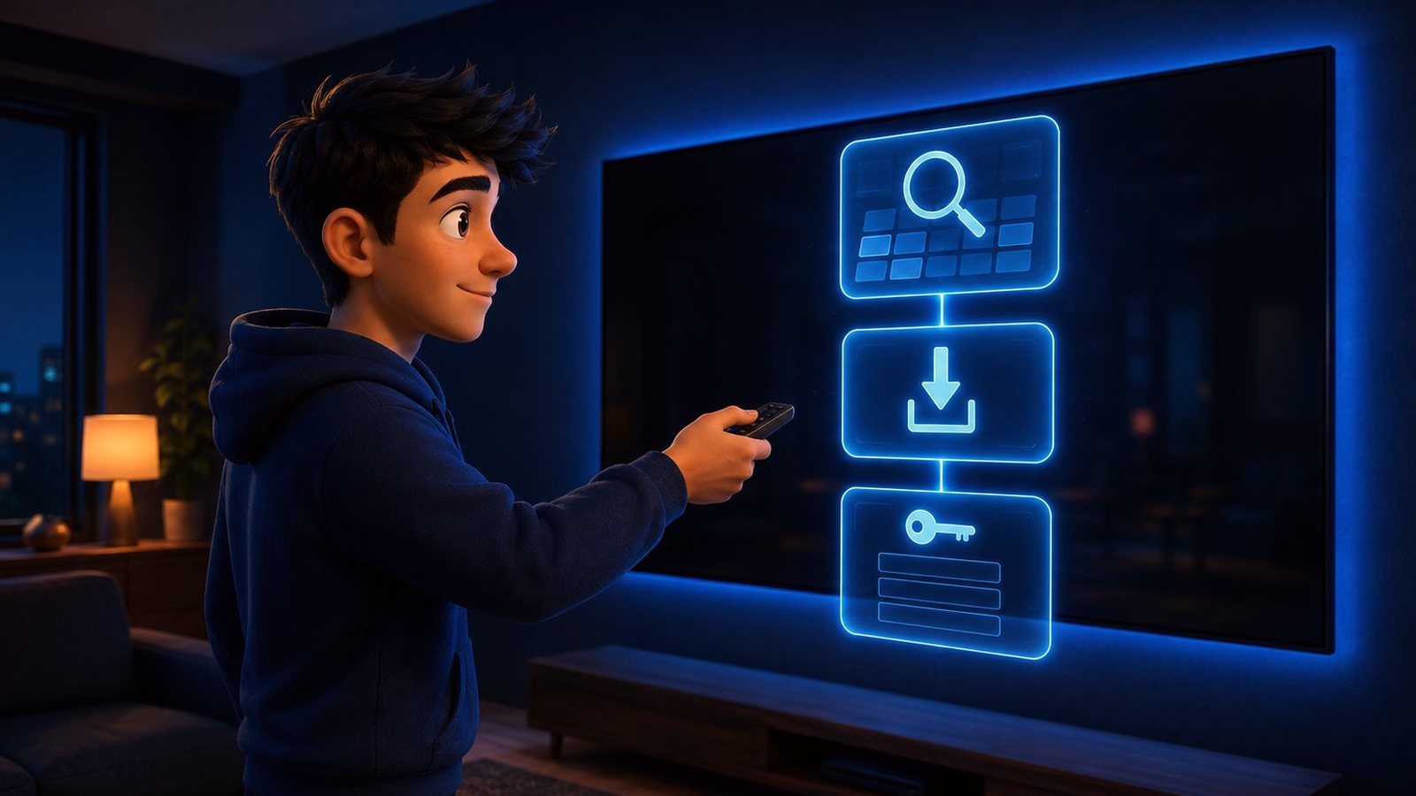 Installing an IPTV player from a smart TV app store and entering Xtream Codes credentials on screen
